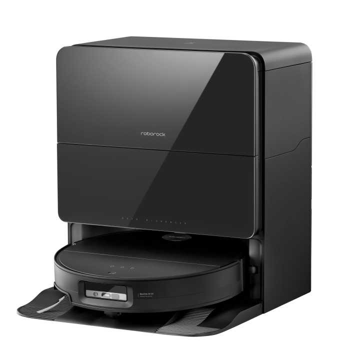 Roborock Saros 10 robot vacuum with standard dock.