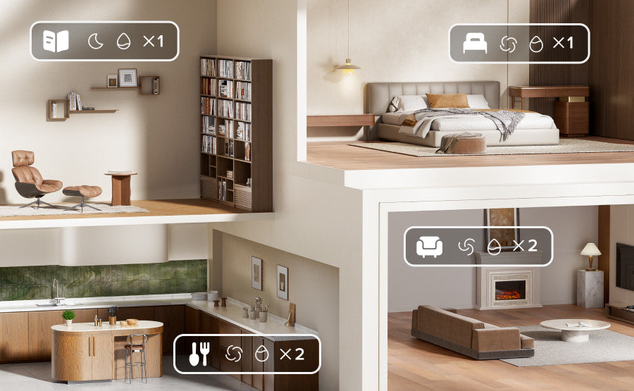 Roborock SmartPlan 2.0 app interface customizing cleaning by room and floor type.