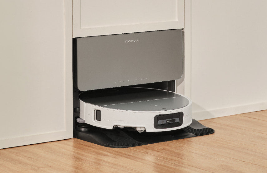 Saros 10 with Refill and Drainage System dock installed compactly under a cabinet.