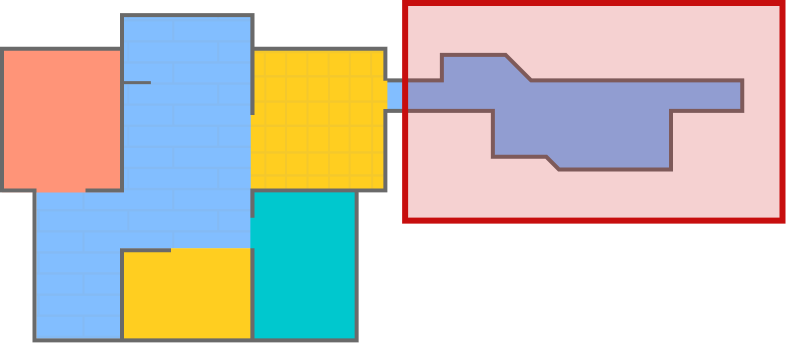 Map correction diagram showing an extra mirrored room area highlighted for removal.