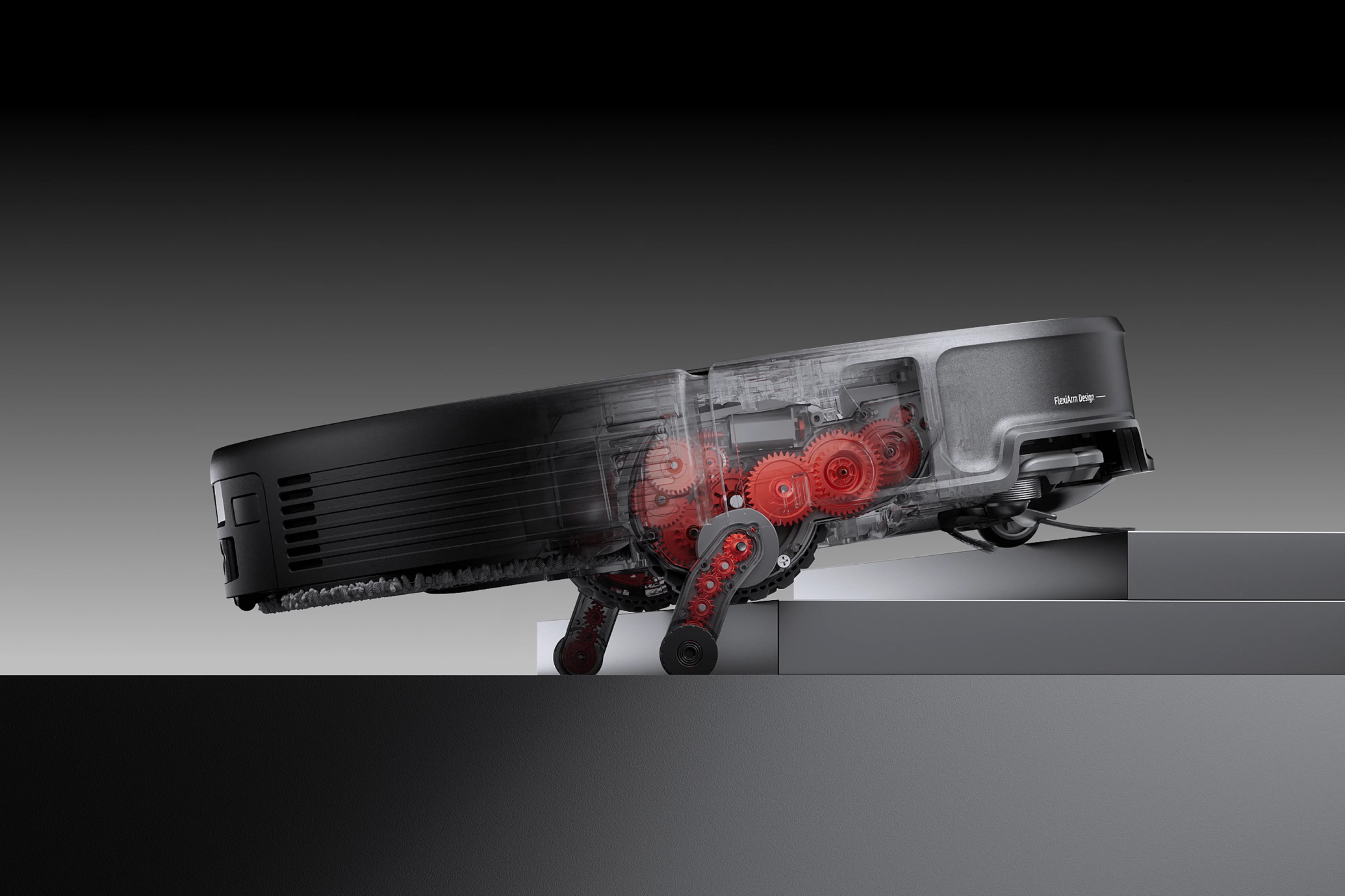 Promotional graphic for Roborock Saros 20 AdaptiLift Chassis 3.0. On the left, the black robot vacuum lifts its front to climb stepped thresholds, using an illustrative transparent view to show its internal mechanical climbing structure. The text on the right states this system enables the robot to overcome complex floor transitions, including double-layer thresholds up to 3.46 inches and carpets up to 1.18 inches high.